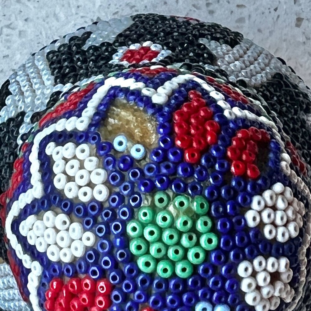 Handcrafted Beaded Gourd Sculpture With Colorful Geometric & Animal Patterns - Picture 4 of 8